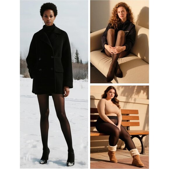 Womens Fleece Lined Tights Ultra Warm Fake Sheer Pantyhose Thick Winter Leggings - Picture 8 of 8